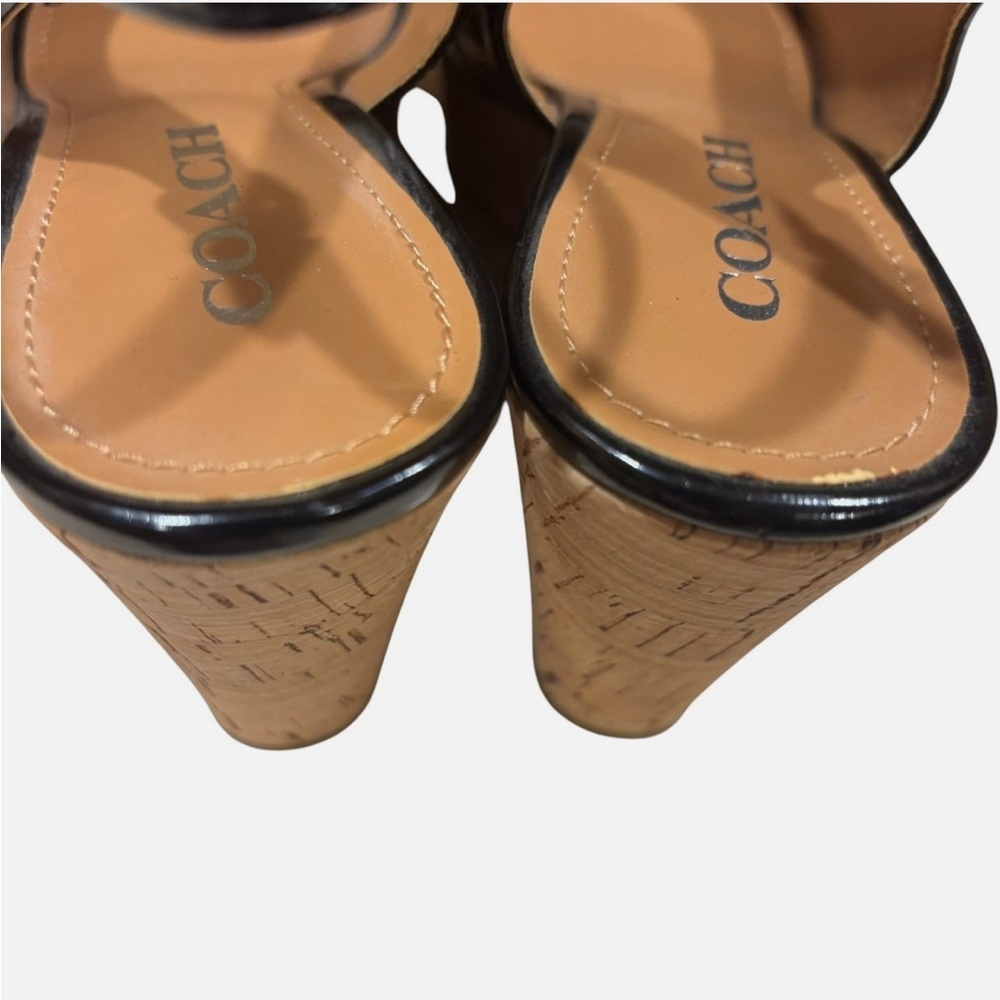 NWOB Coach Ferry Black Patent Leather Peek A Boo Toe Slingback Cork Wedges 8.5B - Picture 8 of 10